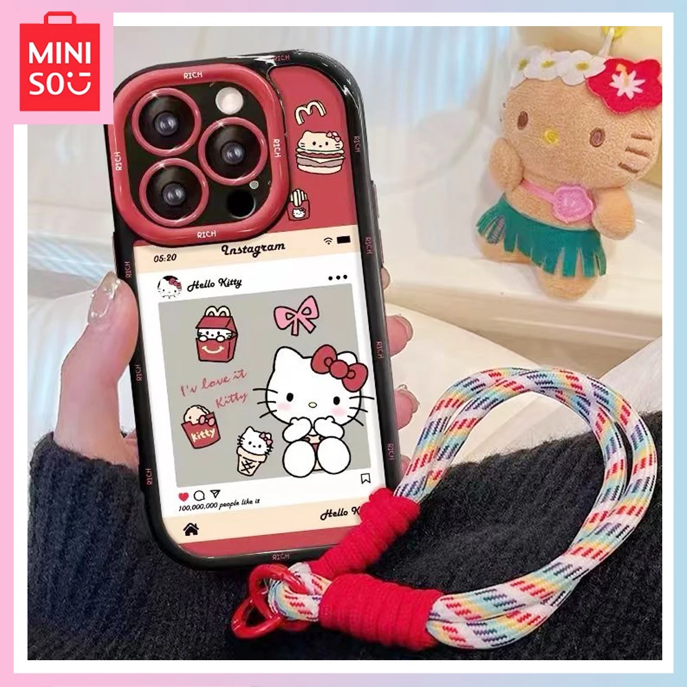 

2023 New Miniso Hello Kitty Cartoon Y2K Spice Girl Fashion Simple Iphone13/14Pro Girlfriends with The Same Fall-Proof Phone Case