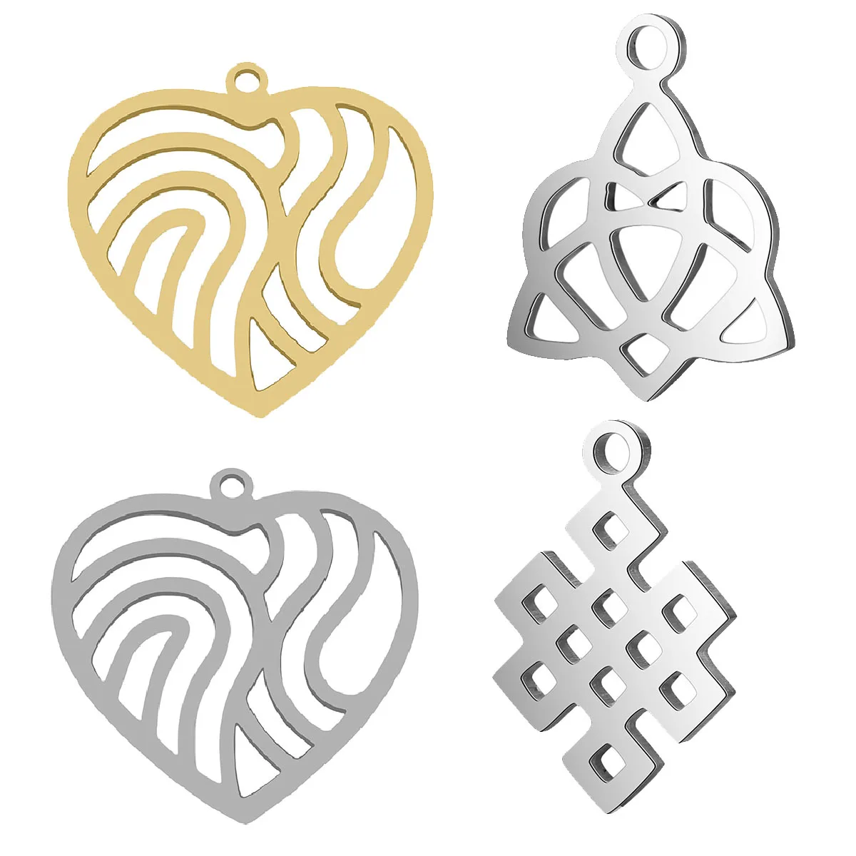 

10Pcs Stainless Steel Geometric Wavy Love Heart ＆ Infinity Knot Charms Pendant DIY Accessories Jewelry Making Supplies Wholesale