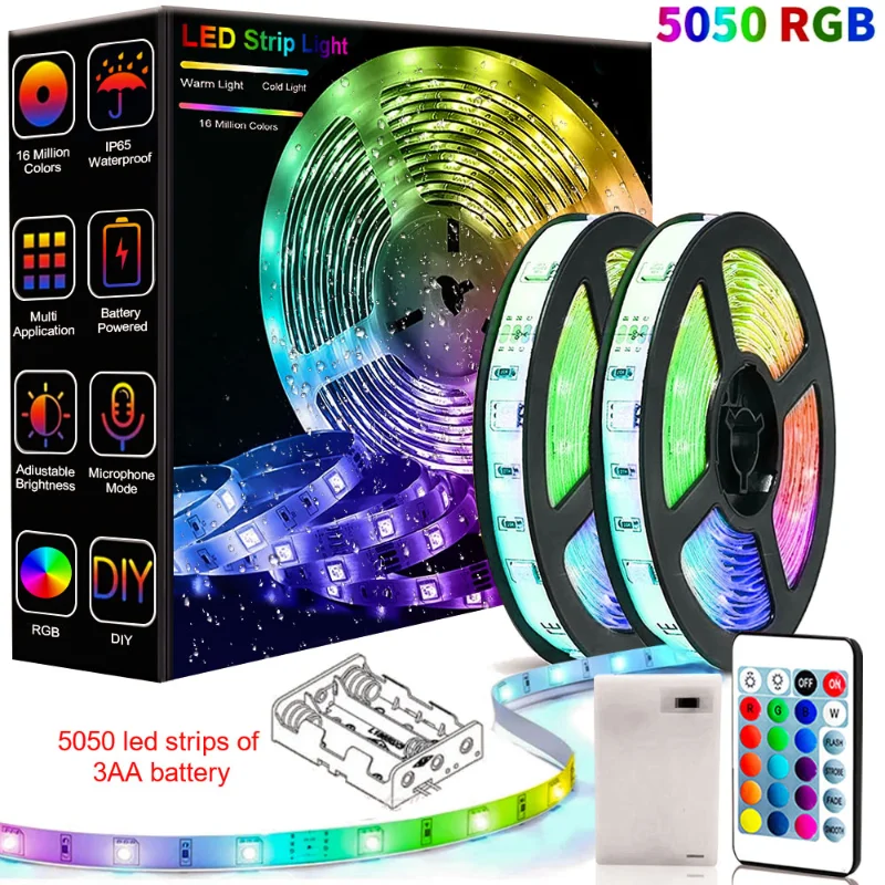 

Waterproof 3AA Battery Powered LED Strip Lights 5050 RGB 1M 2M 3M 4M 5V LED Tape Ribbon Lights TV Backlight Background Lighting