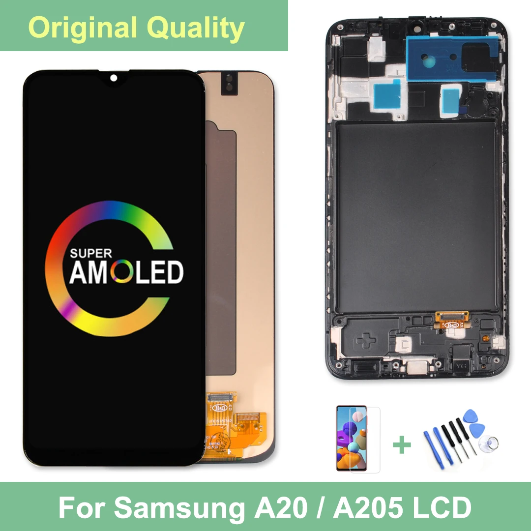 

For Samsung Galaxy A20 A205 SM-A205F LCD Display Touch Screen With A20 Battery Cover For A205FN A205GN Display 6.4''Super AMOLED