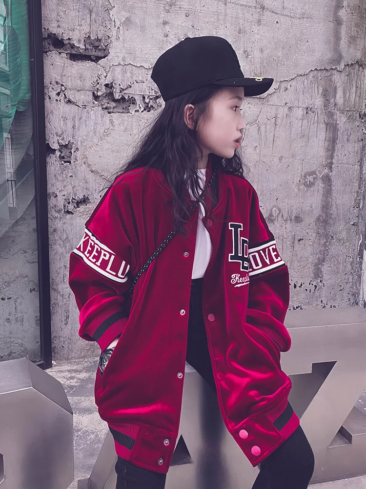 

Kids Girl Velvet Cool Jackets 2021 Fall Winter Dance Hiphop Boys Streetwear 5 6 8 10 12 years