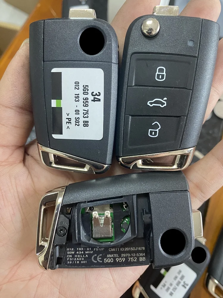 CN 001068   Оригинальный пульт MQB FCC 5G 0959752 BB /5G 0959752 ВА/5Г 6959752 Автомобильный ключ с чипом AG 434 МГц ID48 MQB для Vw Tiguan Touran