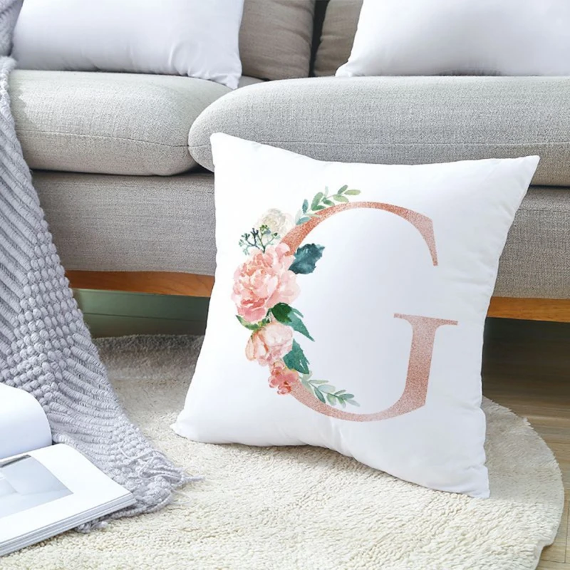 

Valentines Day Letter A to Z Pillow Cover Flowers Print Throw Pillow Cases Sofa Cushion Cover for Bedroom Living Room Festival D
