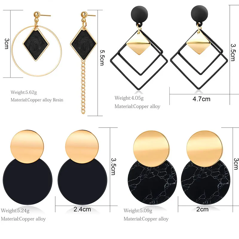 POXAM New Korean Statement Earrings for women Black Cute Arcylic Geometric Drop Small Female Earrings Brincos 2022 Trend Jewelry