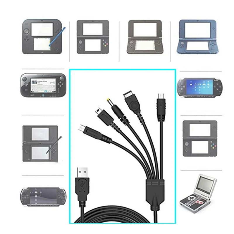 Зарядный кабель 5 в 1 для Nintendo Wii U NEW 3DSXL 3DS NDS LITE SP PSP зарядный шнур простой