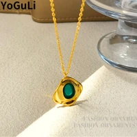 modern jewelry green geometric pendant necklace popular design vintage temperament chain necklace for girl lady gifts