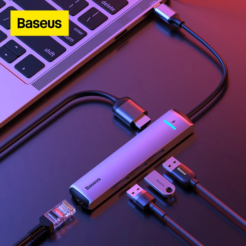 

Baseus USB C HUB USB to Multi HDMI-compatible USB 3.0 RJ45 Carder Reader OTG Adapter USB Splitter for MacBook Pro Air HUB Dock