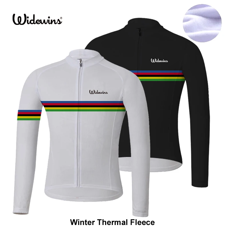 

widewins Classic Black Winter Thermal Fleece wins Long Sleeve Cycling Jersey Clothing Wear Reflective white Cycling Jacket 8007