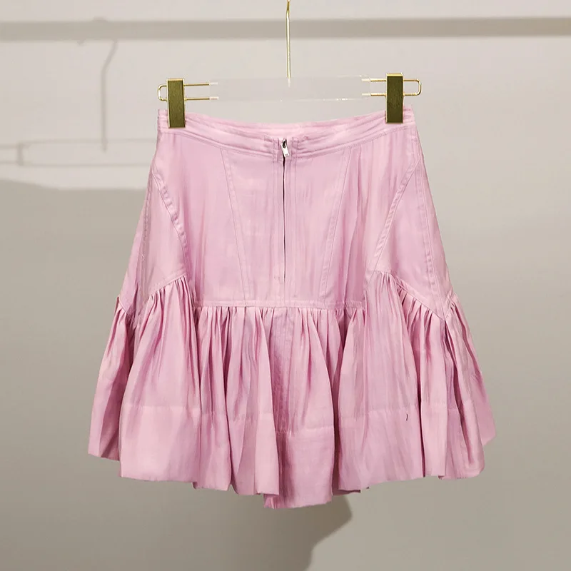 Женская плиссированная юбка средней длины однотонная короткая на весну и лето |