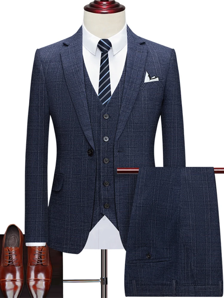 Traje de negocios clásico para hombre, conjunto de 3 piezas para novio, vestido de boda, fiesta, traje de lujo de marca de alta gama (chaqueta, chaleco y pantalones)