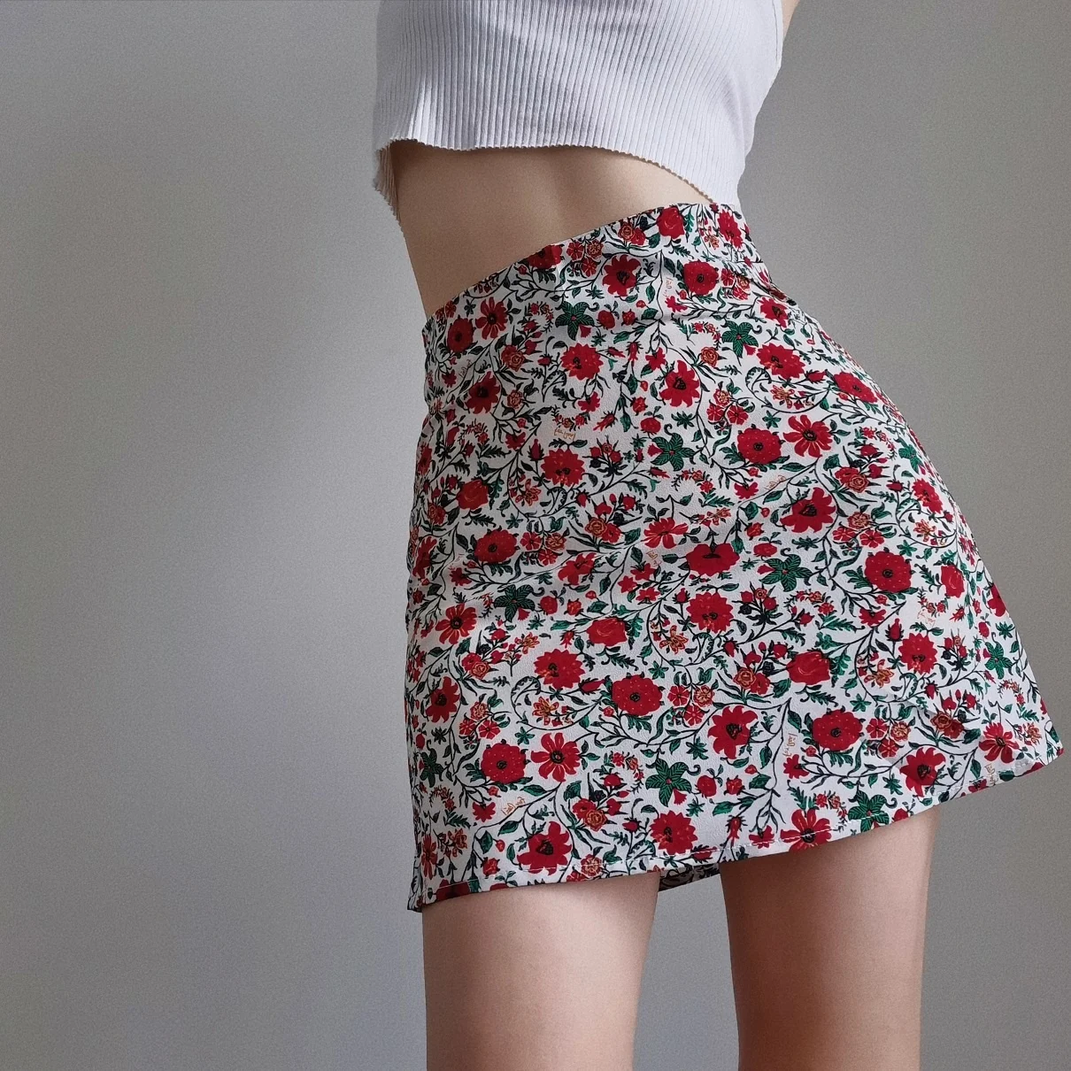 

Vintage high waisted TVVOVVIN pastoral printed chiffon A-line skirt blogger ins summer women's floral skirt short skirt G2L5