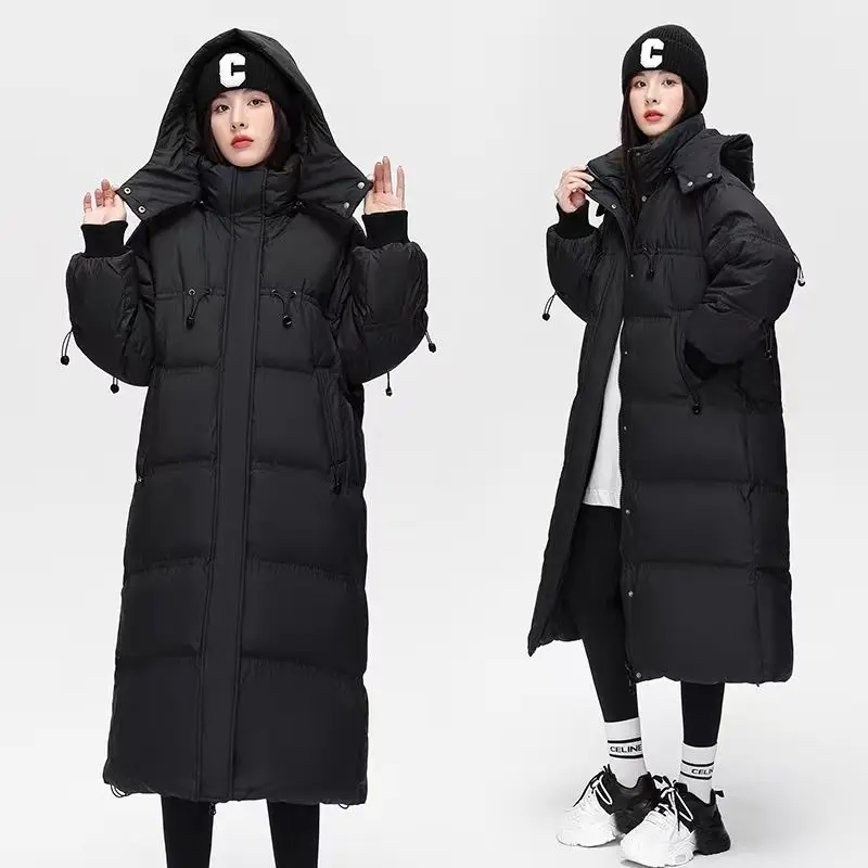 Fashion Long Parkas for Women Autumn Winter 2023 New Long Sleeve Hooded Thicken Warm Jacket Korean Ladies Casual Coats S89