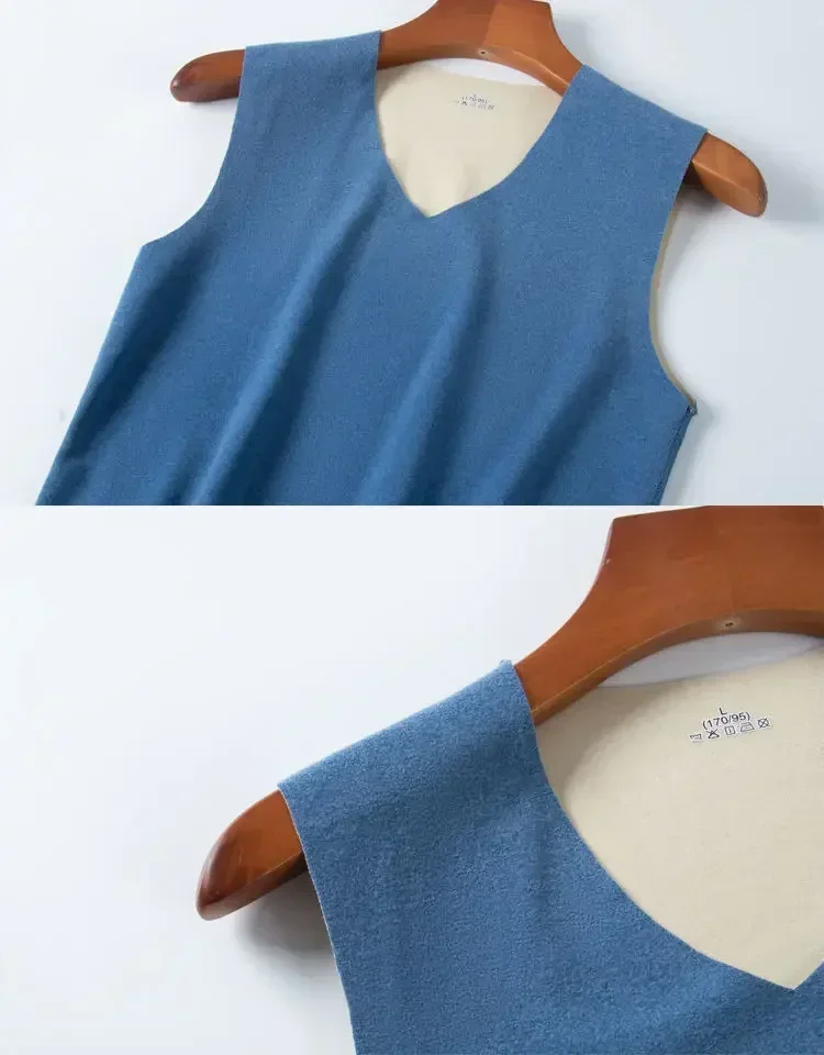 Мужской Тонкий двухсторонний теплый жилет с круглым вырезом мужская рубашка