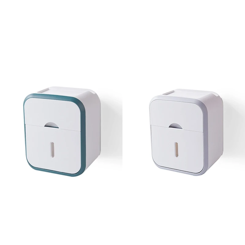 

Punch-Free Toilet Paper Holder Box Waterproof Tissue Box Bathroom Rack Wall Mounted Kitchen Bathroom Holder Green