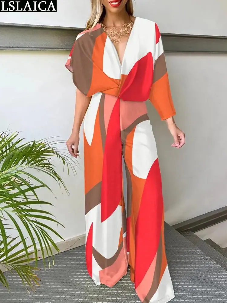 

Elegant Jumpsuit Women 2023 High Quality Loose Clothes for Woman Lace Up Jumpsuite Print Rompers Backless Fashion One Piece Hot
