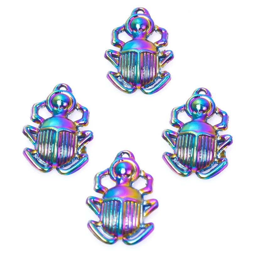 

10PCS Alloy Delicate Beetle Charms Pendant Accessory Rainbow Color For Jewelry DIY Making Necklace Earring Metal Bulk Wholesale