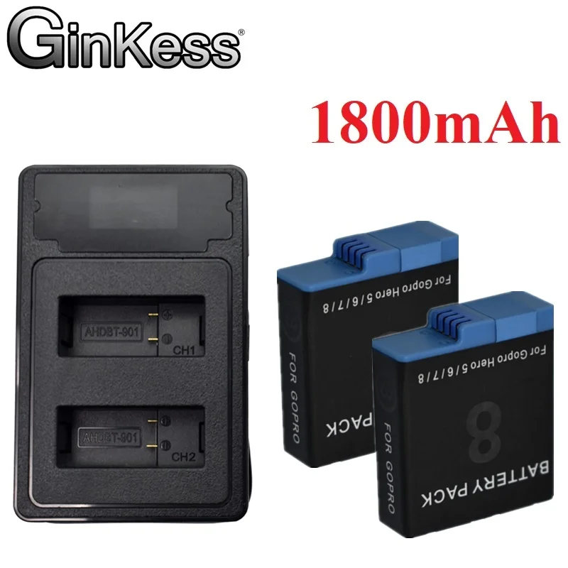 

Литий-ионный аккумулятор 1800 мАч и зарядное устройство для GoPro Hero 8, аксессуары для Gopro, оригинальные запчасти для экшн-камеры Go Pro Hero 8, 7, 6, 5, чер...