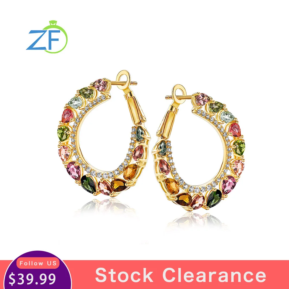 

GZ ZONGFA 925 Sterling Silver Clip Earrings for Women 4.5 Carats Natural Tourmaline Gem Earrings 14K Gold Plated Fine Jewelry