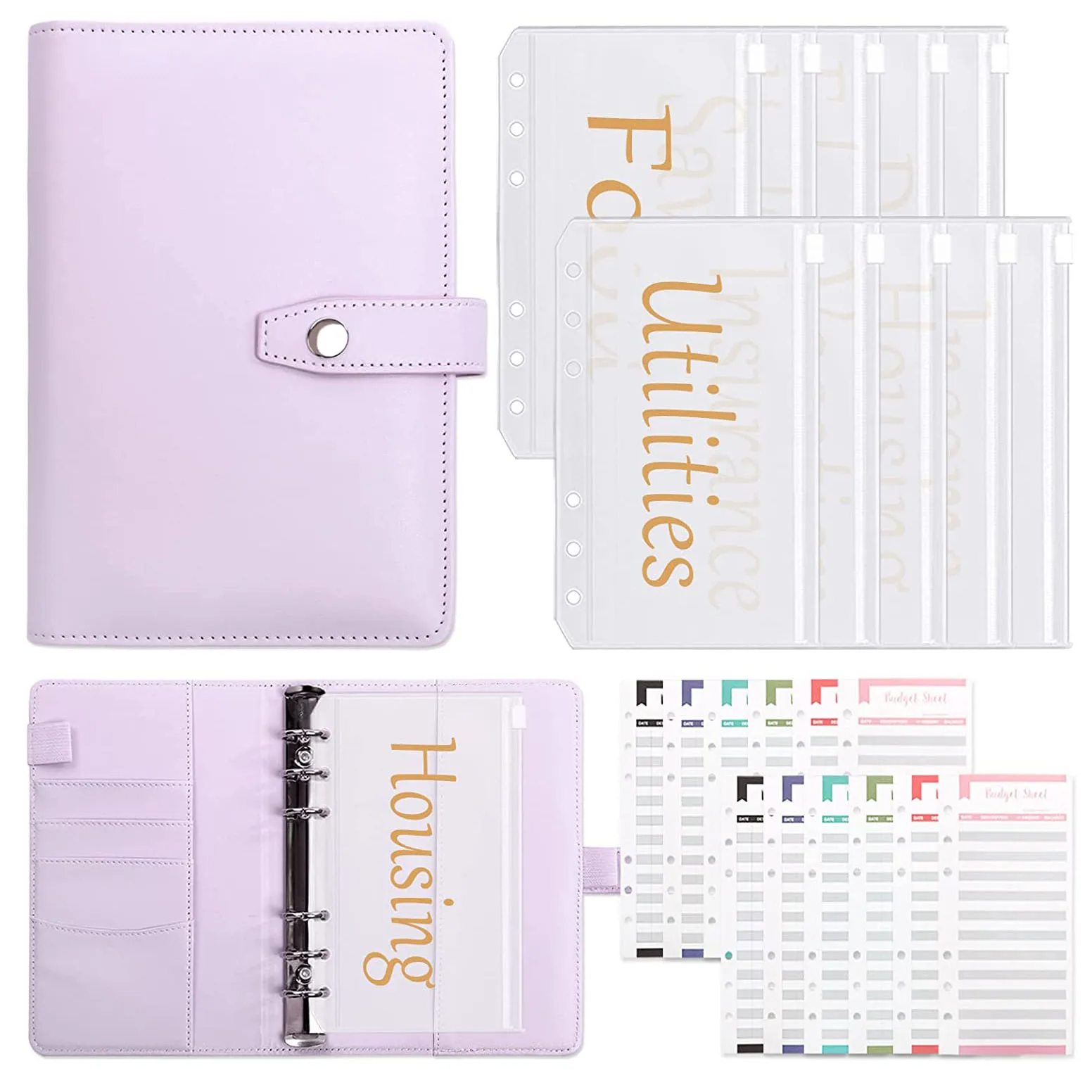 

Папка для бумаг A6 с 10 предварительно напечатанными конвертами наличными для бюджетных целей и 12 бюджетными листами, органайзер для денег дл...