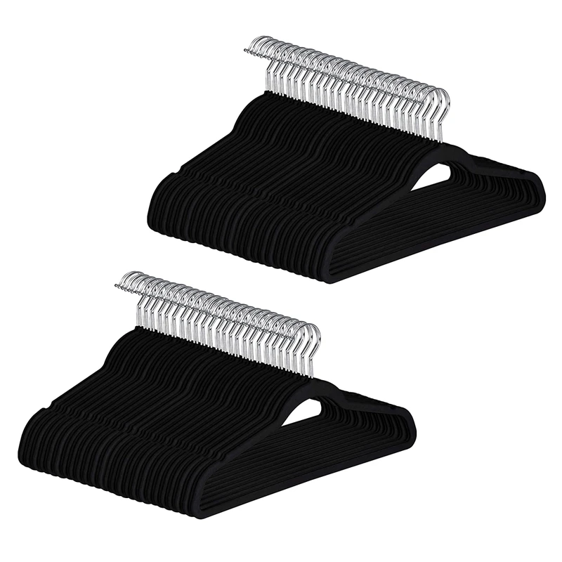 

Premium Non Slip Velvet Hangers - Heavy Duty - Coat Suit Hangers - Black ( 50 Pack )