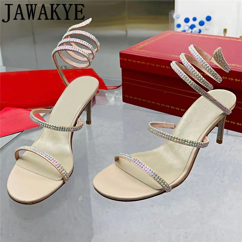

Crystal Ankle Wrap High Heel Shoes Women Sandals Slip On Black White Stiletto Ladies Shoes Summer 2022 Sexy Party Pumps Feminina