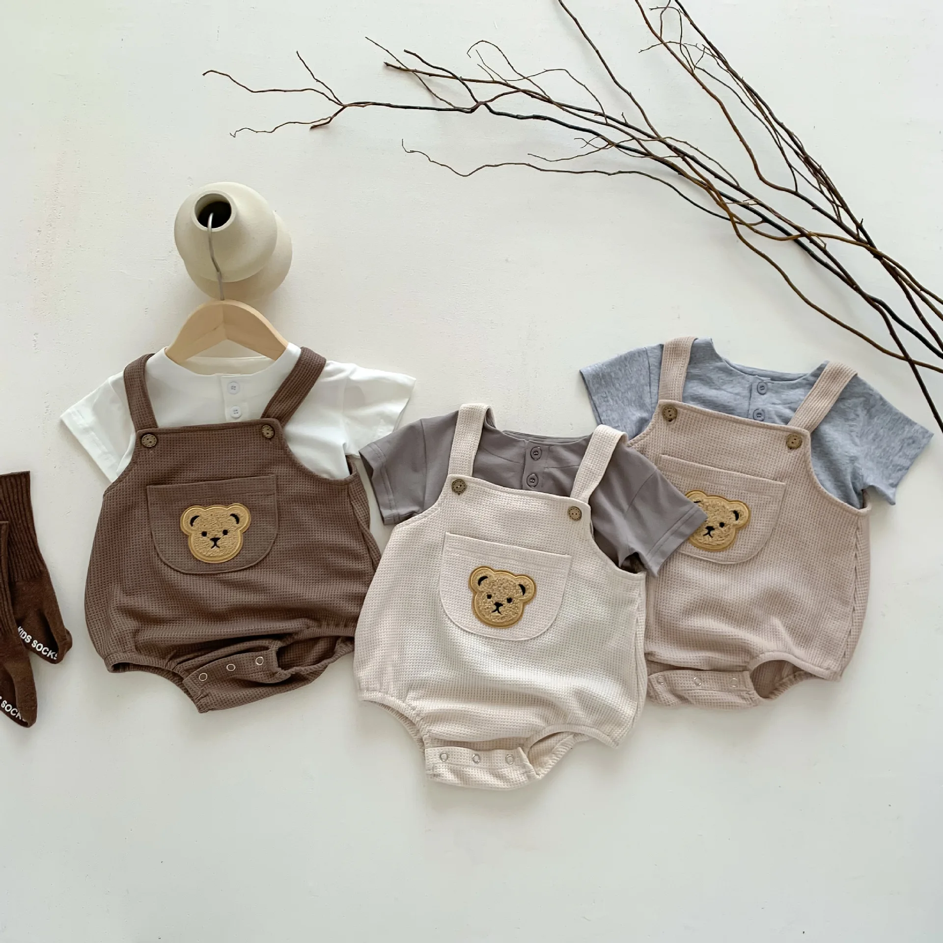

Summer Baby Romper Cartoon Bear Jumpsuit T-Shirts Waffle Baby Clothing Set for Girls Boys Newborn Overalls Toddler Outfit 0-3T