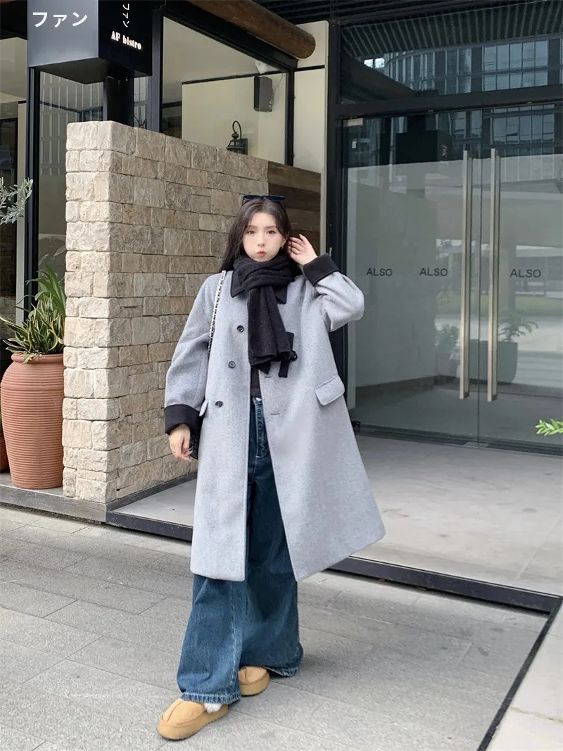 Свободный цветной дафлкот для колледжа женский с ветровыми волосами новинка 2024