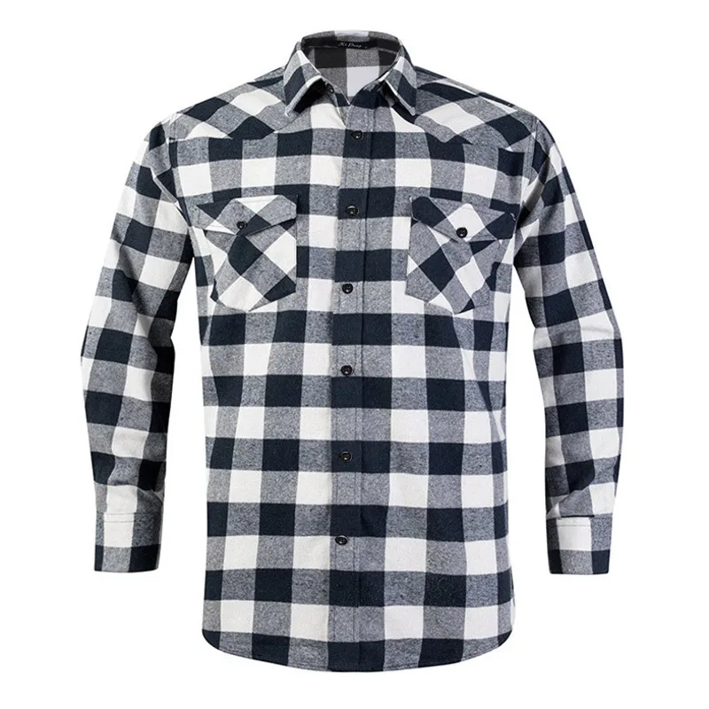 

Mens Flannel Shirts for Men Big &Tall Long Sleeve Cotton Black And White Plaid Shirt Button Down US Size S-2XL