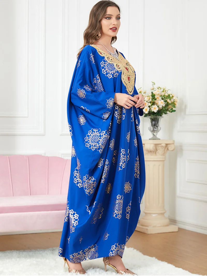 Abaya Muslim Long Dress Women Loose Batwing Sleeve Boubou Autumn New Fashion Print Elegant Jalabiya Muslim Party Dress Vestidos
