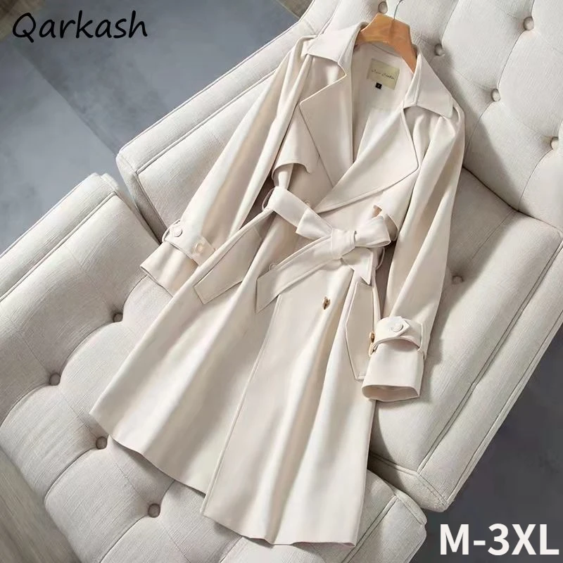 

Trench Women Solid Spring Simple England Style Temperament All-match Retro Casual Female Tender Outwear Windbreaker Elegant New