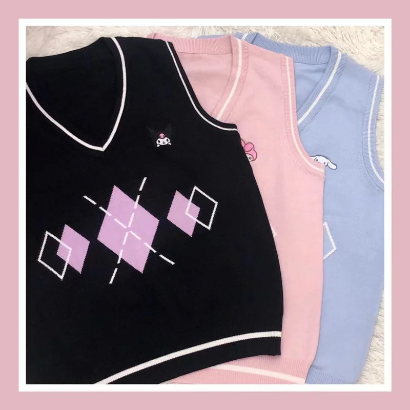 

Kawaii Sanrios Series Jk Waistcoat Knitwear Cute Women's 2022 Spring and Autumn New My Melody Kuromi Cinnamoroll Waistcoat