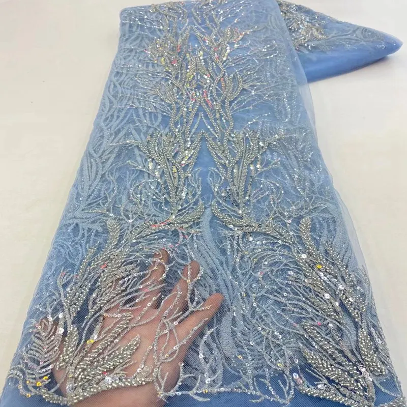 

Африканская фатиновая кружевная ткань высокого качества с вышивкой в нигерийском стиле для свадебной одежды TS1912