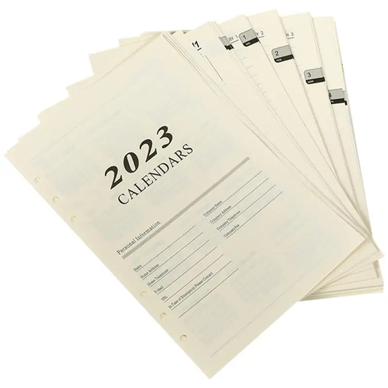 

Paper Planner Loose Leaf Binder Lined 2023 Notebook Refill Inserts Refills Paper 6 holes Calendar Journal Replacement