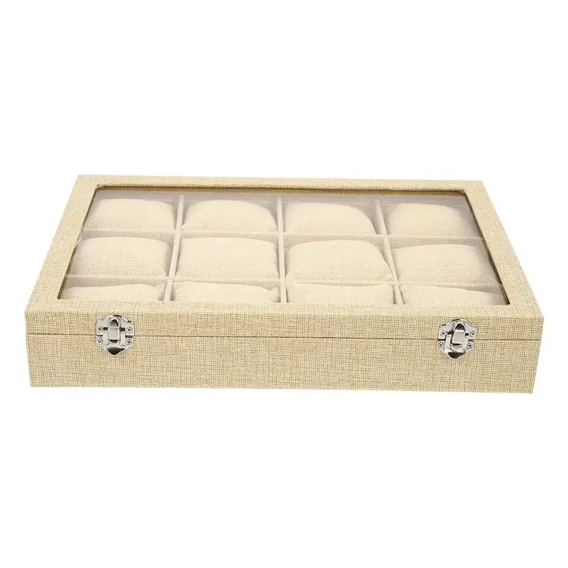 

12 слотов коробка для хранения часов с джутовой подушкой Модный чехол для часов