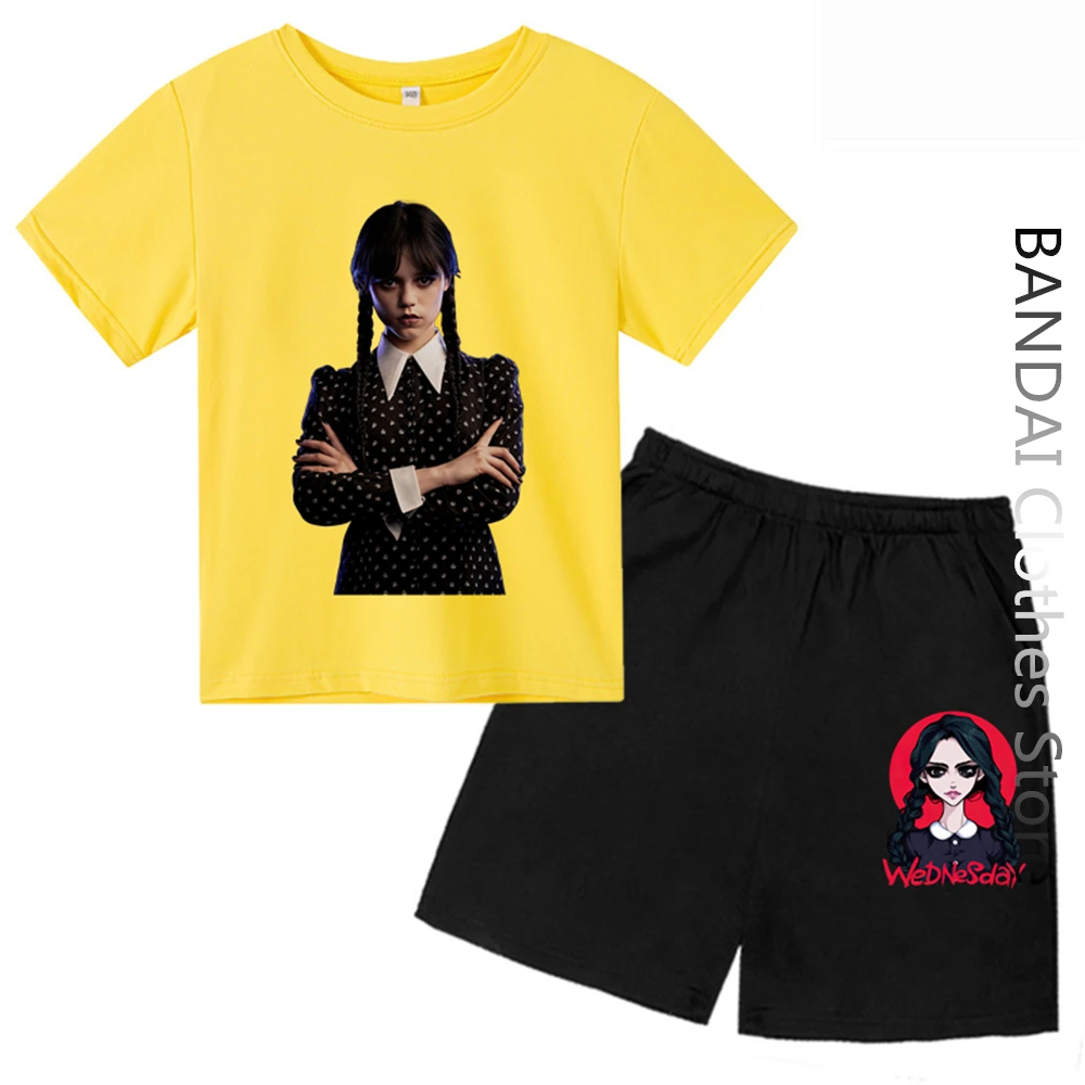 

Wednesday Addams Children T-Shirt Print Cartoons Clothes Kid Girl Boy Fashion Harajuku Tshirt Set Little Baby Funny Casual Top