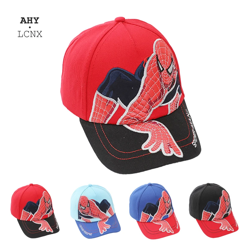 

Spring Child Cartoon Color Matching Spiderman Baseball Caps Boys Girls Fashion Embroidery Hard Brim Hip Hop Sun Hat for 2-6 Kids
