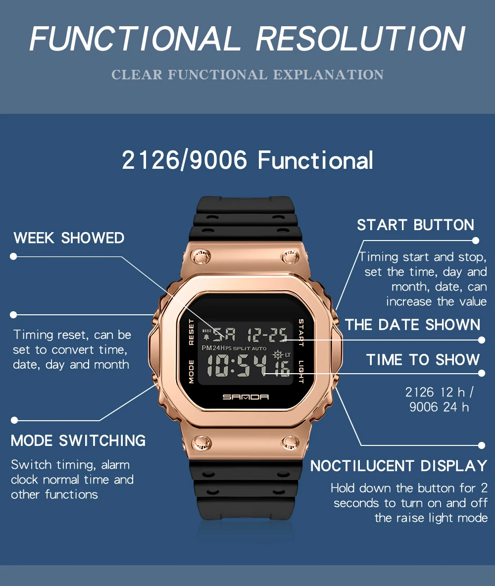 New SANDA Luxury LED Electronic Digital Watch Fashion Casual Women's Watches Ladies Clock Male Wristwatch Relogio Feminino 2126