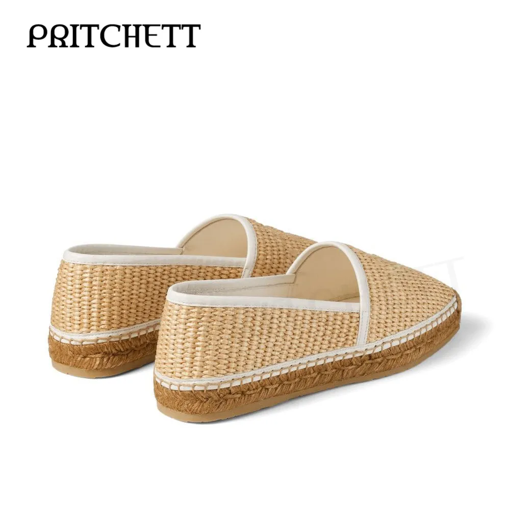 Rose Red Straw Woven Casual Flat Shoes Round Toe Straw Woven Mid-Heel Hollow Shoes Apricot Color Comfortable Daily Women's Shoes