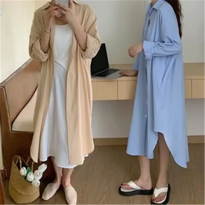 Женское винтажное платье-рубашка Летнее Длинное Платье в стиле оверсайз