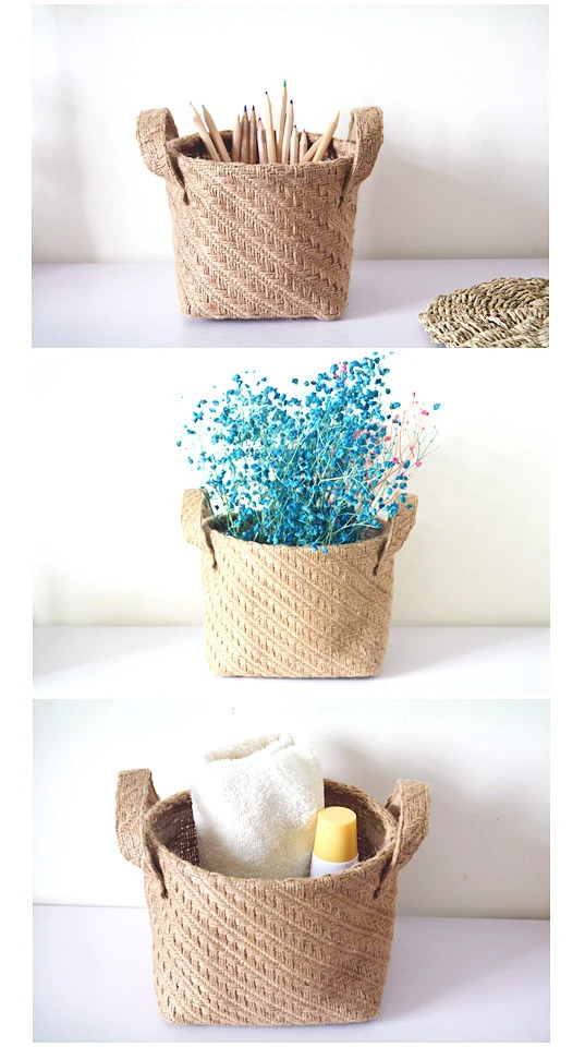 

Creative Woven Jute Storage Baskets Home Desktop Sundries Snacks Storage Baskets Bedroom Clothes Storage Supplies