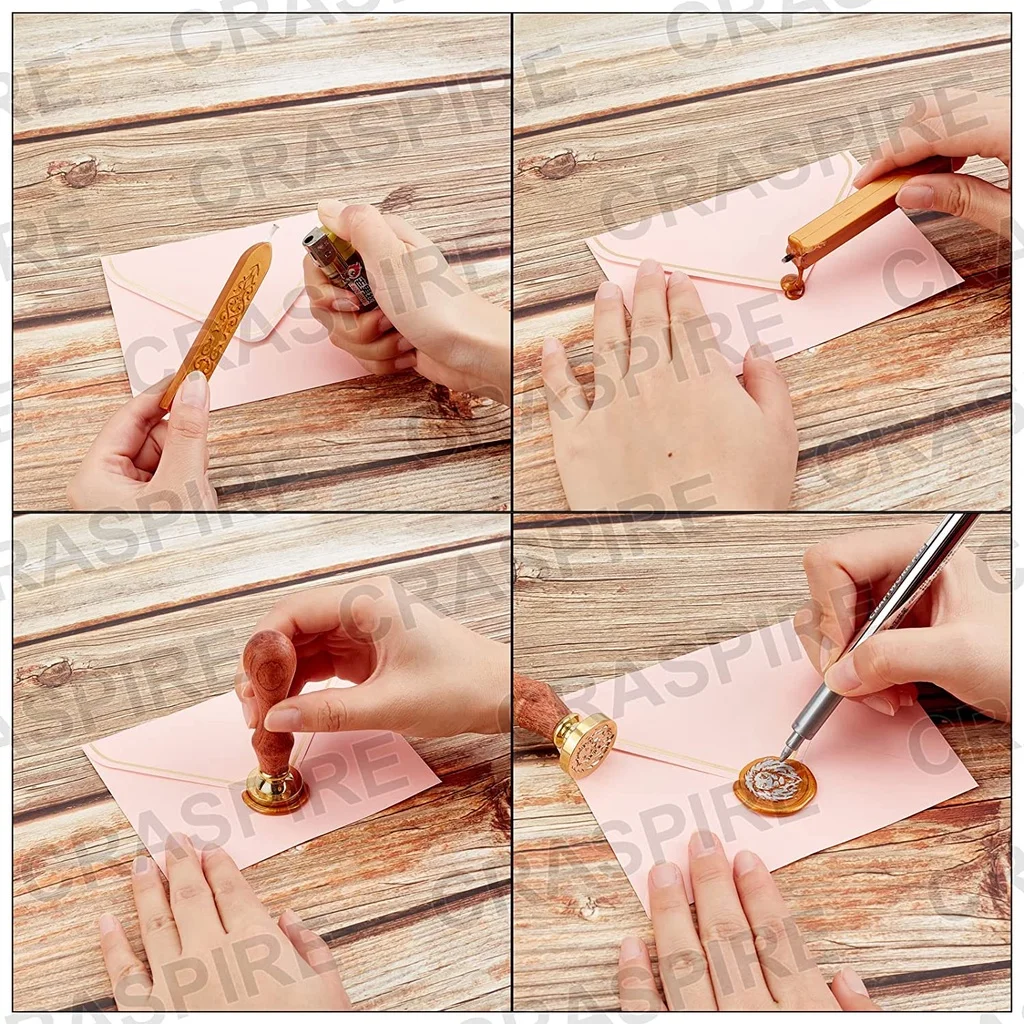 5PCS Wax Seal Kit 2 Pieces Wolf Brass Wax Seal Stamp Heads with 2 Colours Wax Sealing Sticks and 1 Piece Universal Wood Handle