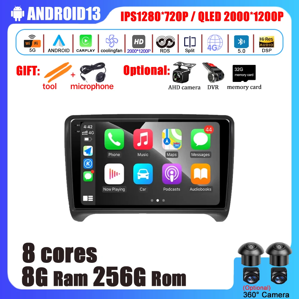 

Android13 For Audi TT MK2 8J (2006-2012) Car Radio Multimedia Video Player Navigation stereo GPS 4G WIFI DSP No 2din DVD