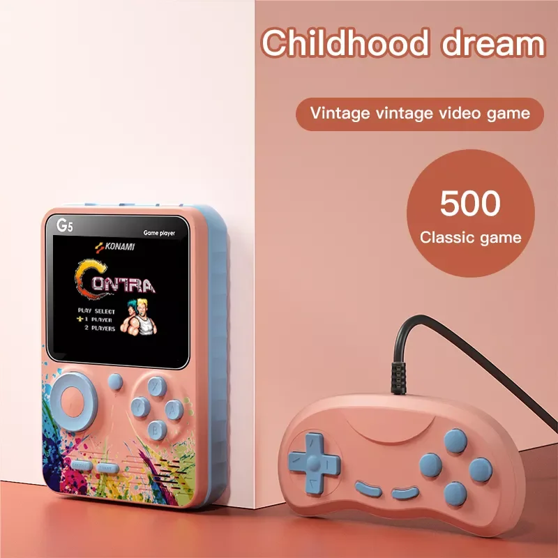 

2023Video Game Consoles 500 Retro Games in 1 AV Out Two Player Gamepads Rechargeable Battery Portable Game Players for Kids Gif