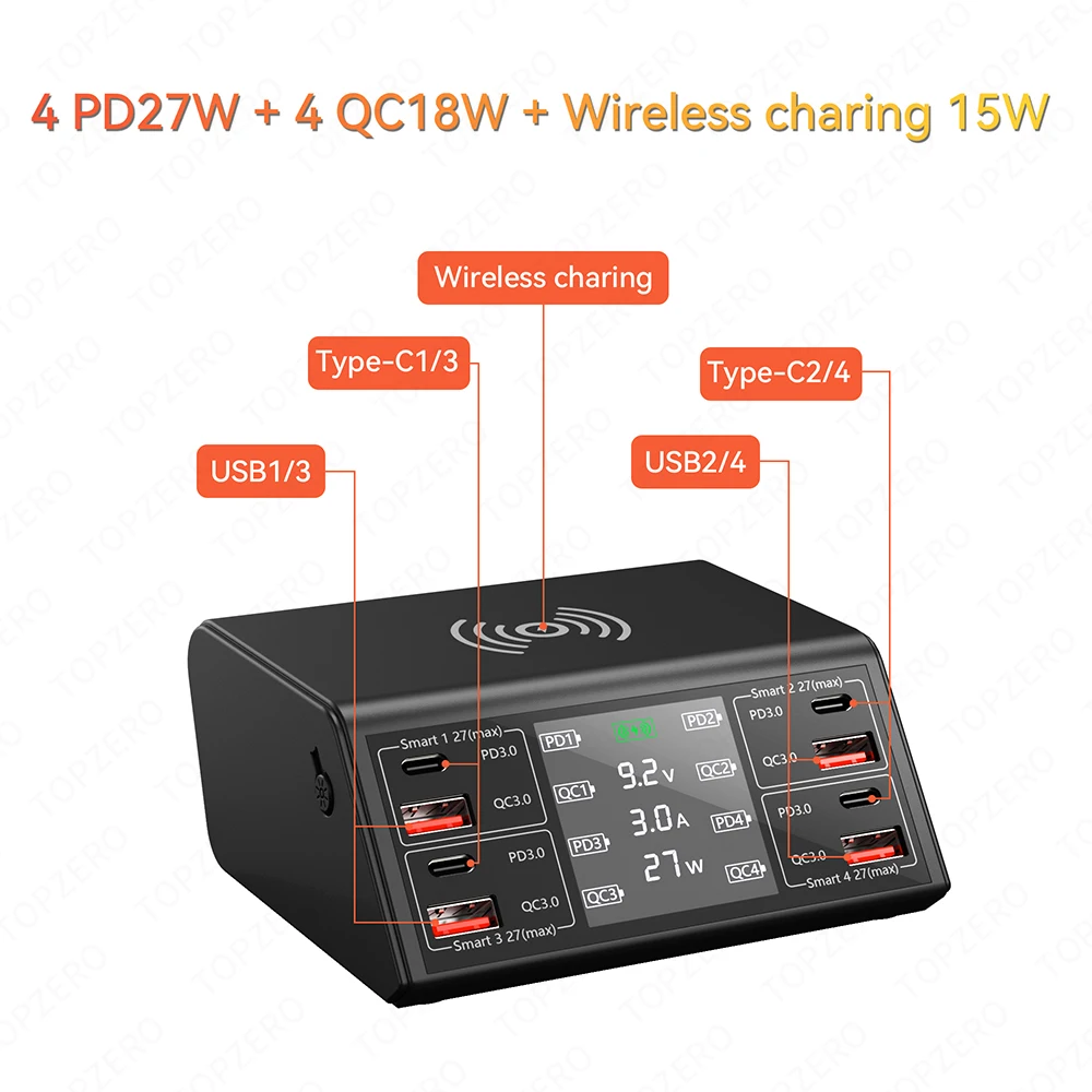 100w 8 port usb charger pd qc3 0 usb c fast phone charger qi wireless charger charging station for iphone 13 12 xiaomi samsung free global shipping