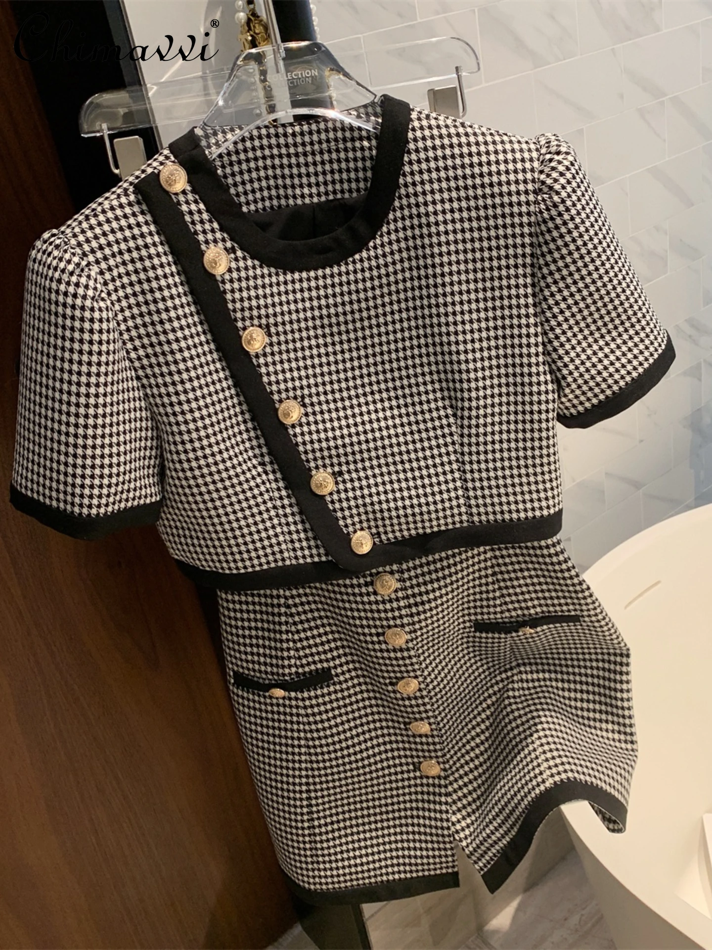 

Fashion Black White Plaid Women's Three-Piece Set 2022 Summer New High-End Shorts Slim Fit Sexy Temperament Suspender Dress