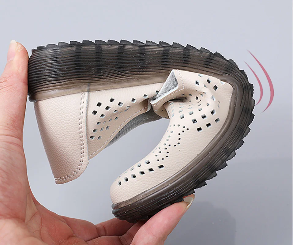 Summer Shoes Woman Leather Breathable Ladies Flat Shoes Casual Loafers Slip On Women's Flats Shoes Female Hollow Holes Shoes