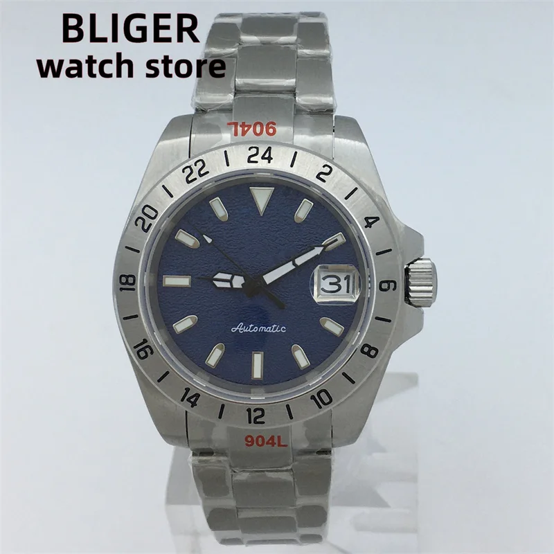

40mm men's watch with case Blue Date Dial Sapphire Glass Jubilee/Oyster bracelet NH35pt5000 Movement