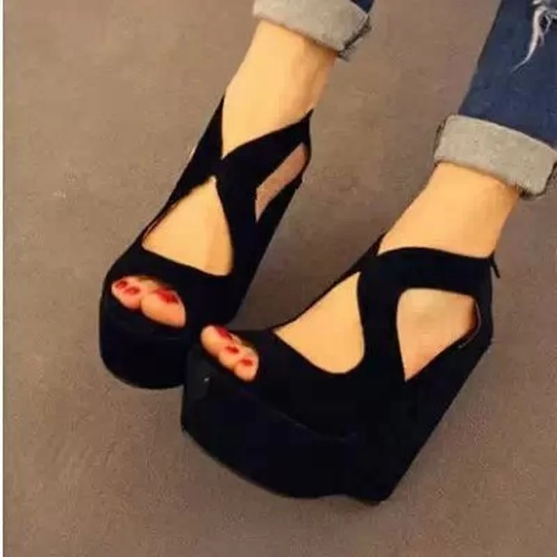 

Shoes Woman Casual Women Fish Mouth Non-slip Platform Wedge High Heels Black Clog Sexy Thick Bottom Women's Sandals 39