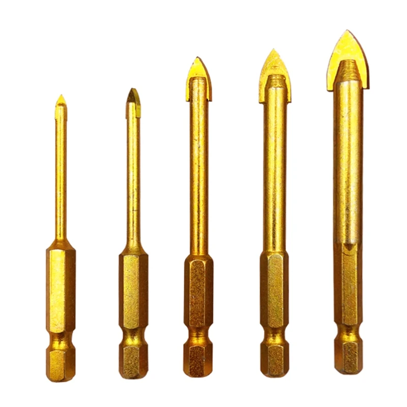 

5 Pcs/set Glass Drill Bits for Ceramic Glass Tile Marble Mirror with 1/4" Hex Shank Titanium Coating 3/4/6/8/10mm