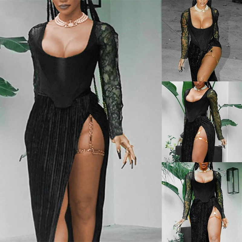 

Сексуальный Кружевной Топ с длинным рукавом и квадратным вырезом с цветочным узором модный Асимметричный кружевной топ с прострочкой